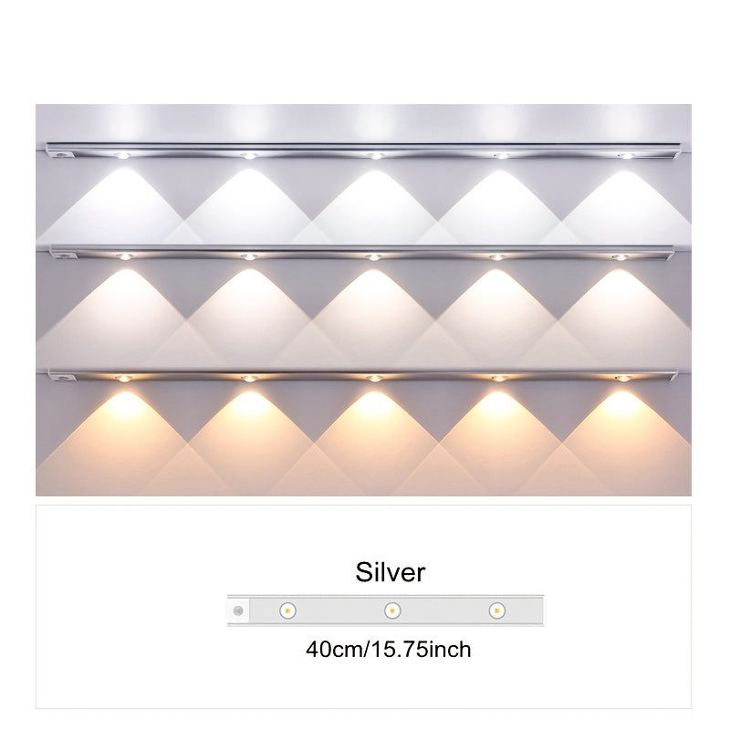 Ultra-thin LED motion sensor light with stepless dimming, 3 color modes, USB charging