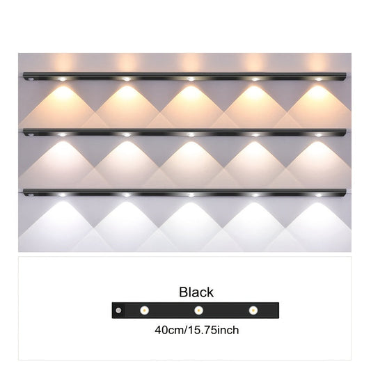 Ultra-thin LED motion sensor light with stepless dimming, 3 color modes, USB charging